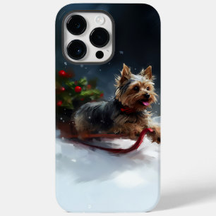 Coque Pour Pour iPhone 14 Pro Max Yorkshire Terrier neige de Noël hiver