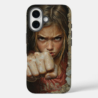 Coque Pour iPhone 16 Young girl with fierce expression ready to punch.