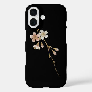 Coque Pour iPhone 16 Yozakura Élégance : Sakura dorée & Noir de minuit