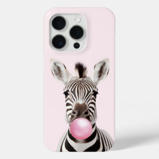 Coque iPhone 15 Pro Zebra Blown rose bulle gomme joueuse Art