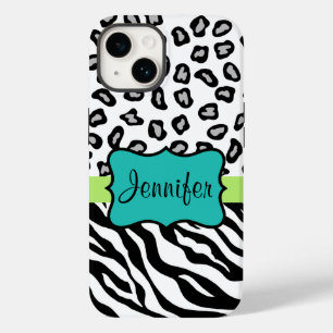Coque Pour iPhone 14 Zebra Cheetah Leopard Peau Noir Blanc Turquoise No