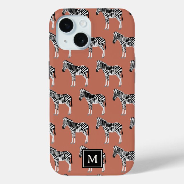 Coques Case-Mate iPhone Zebra Exotic Animal Motif Terracotta Monogramme (Verso)