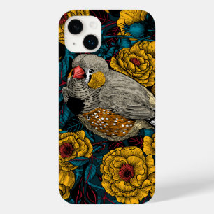 Coque Pour iPhone 14 Plus Zebra finch et buisson rose