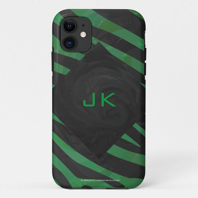 Coques Case-Mate iPhone Zebra Monogramme noir et vert (Dos)