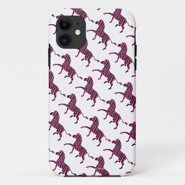 Coques Case-Mate iPhone Zebra Silhouette noir et rose chaud (Dos)