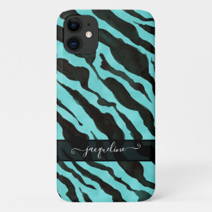 Case-Mate iPhone Case Zebra Skin Motif Aqua Blue Black Chic Nom