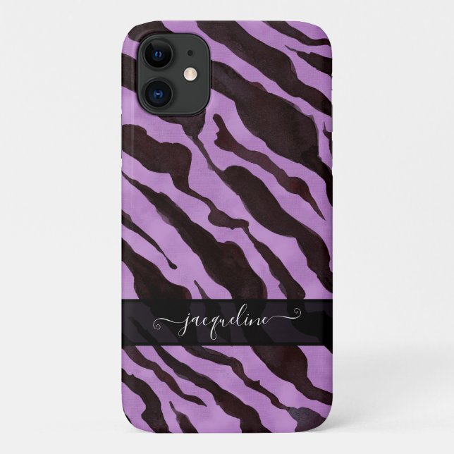 Coques Case-Mate iPhone Zebra Skin Motif Purple Black Modern Chic Nom (Dos)
