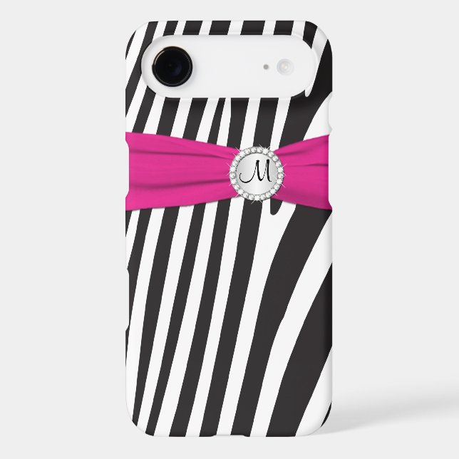 Coques Case-Mate iPhone Zèbre rose, noir, blanc décoré d'un monogramme (Verso)