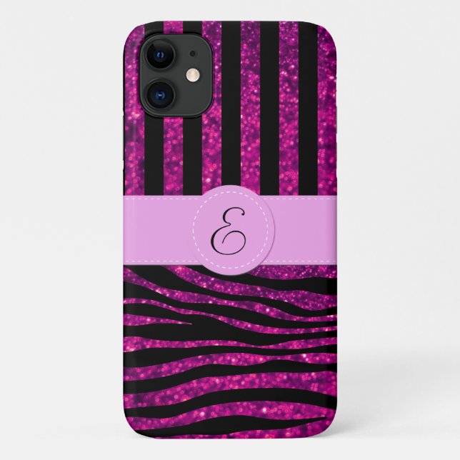 Coques Case-Mate iPhone Zèbre rose, Zèbre de Parties scintillant, Bandes r (Dos)
