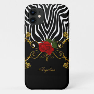 Coque Case-Mate Pour iPhone Zèbre Roses Abstraites Rouge Noir Blanc Or
