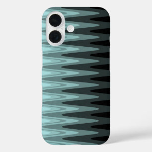 Coques iPhone 16 Zig Zag Turquoise noir Motif gris