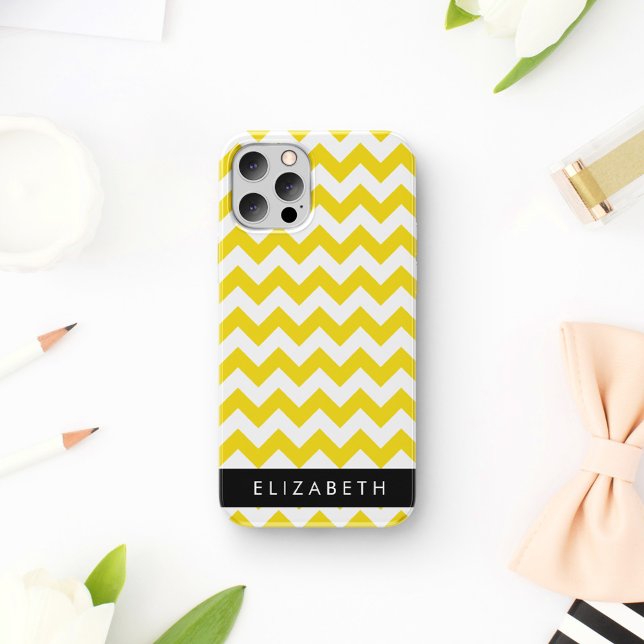 Coques Case-Mate iPhone Zigzag Jaune, Chevron Jaune, Votre Nom (Créateur téléchargé)