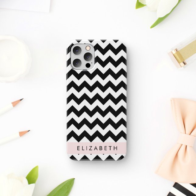Coques Case-Mate iPhone Zigzag noir et blanc, Motif Chevron, Votre nom (Créateur téléchargé)