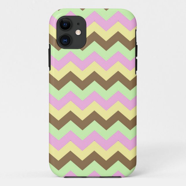 Coques Case-Mate iPhone Zigzag patroon (roze, groen, geel en bruin) (Dos)