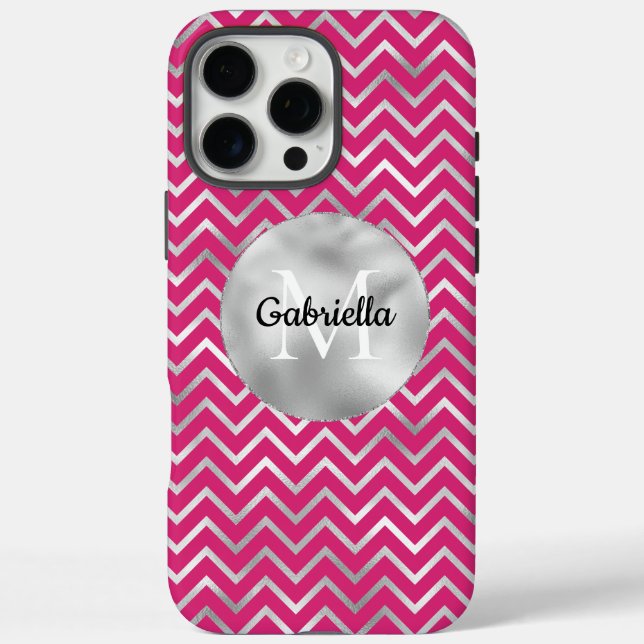 Coques Case-Mate iPhone Zigzag rose argent rayures Monogramme (Verso)