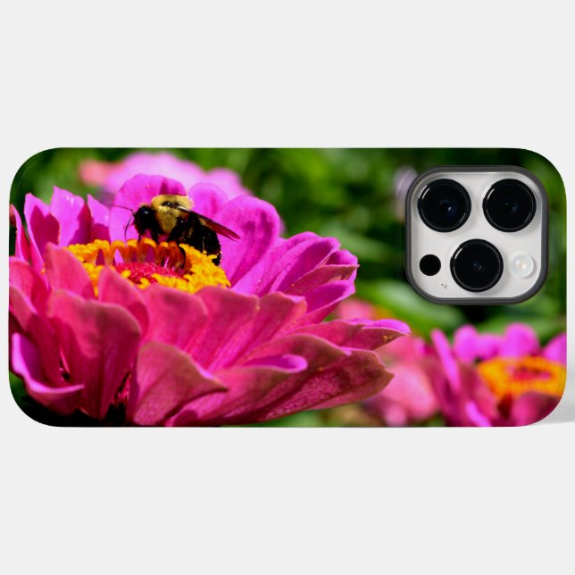 Coques Case-Mate iPhone Zinnia rose avec bourdon fleurs roses mignonette a (Verso (horizontal))