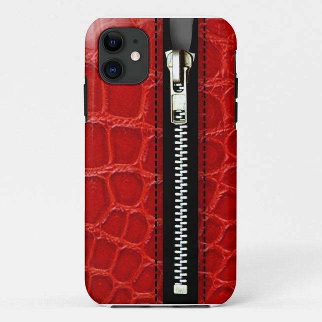 Coques Case-Mate iPhone Zip It Up - Trompe L'Oeil crocodile rouge (Dos)