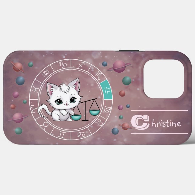 Coques Case-Mate iPhone Zodiac Libra Cute Cat Wheel Planet Astrologie (Verso (horizontal))