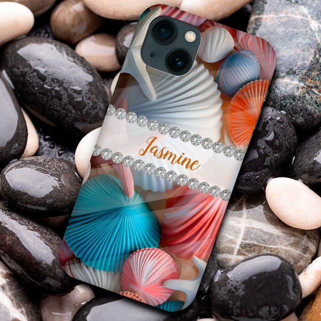 Coques couleur 3D Sea, cadre diamant personnalisé (Créateur téléchargé)