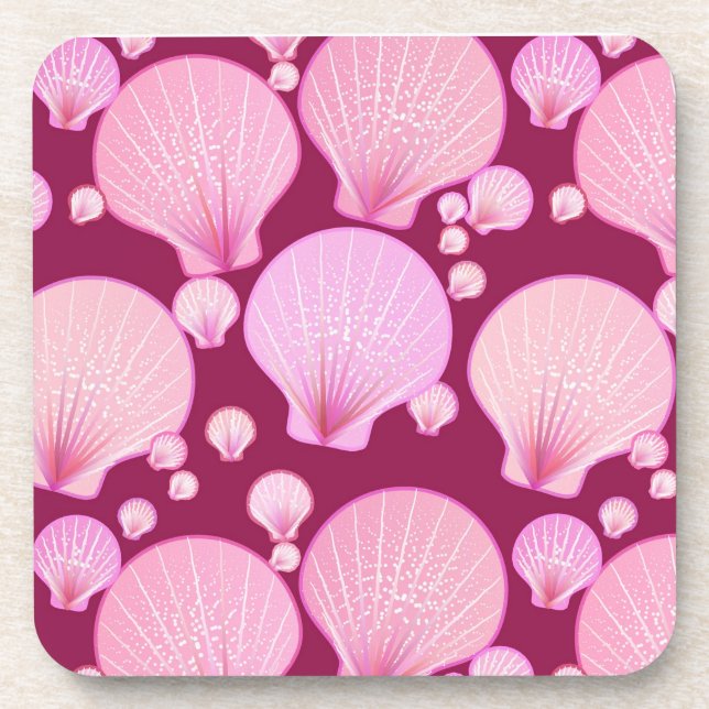 Coques de mer roses sur un dessous de verre arrièr (Devant)