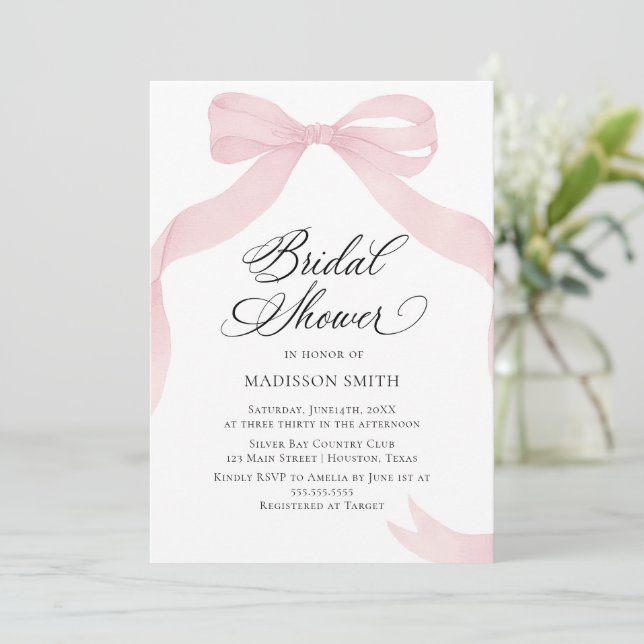 Coquete pink bow Bridal Shower invitation (Standing Front)