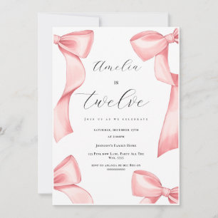 Coquette 12th Birthday Girl Pink Bow 13th 18th Invitation