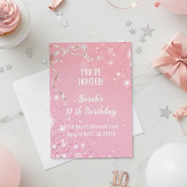 Coquette 1st Birthday Invitations Pink Bow  (Creator Uploaded)
