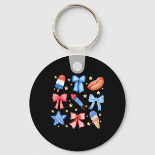 Coquette 4th Of July Blue Red Bows Stars Keychain