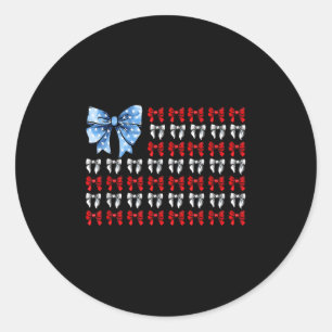 Coquette 4th Of July Bow American Flag Women Girls Classic Round Sticker