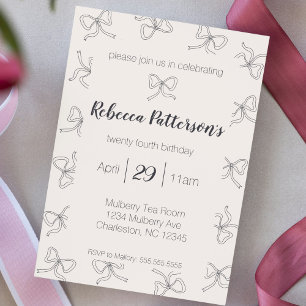 Coquette Aesthetic Black Bow Cute Feminine Party Invitation