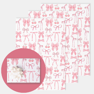 Coquette Aesthetic Cute Girly Female Pink Bow Wrapping Paper Sheet