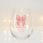 Coquette Aesthetic Cute Pink Bow Personalized Stemless Wine Glass<br><div class="desc">Our Coquette Aesthetic Cute Pink Bow Personalized Stemless Wine Glass, the perfect addition to your special occasion. Crafted with a soft girl aesthetic and featuring a delightful pink bow design, this stemless wine glass captures the essence of a girly and coquette aesthetic, ideal for weddings, bridal showers, bachelorette parties, and...</div>