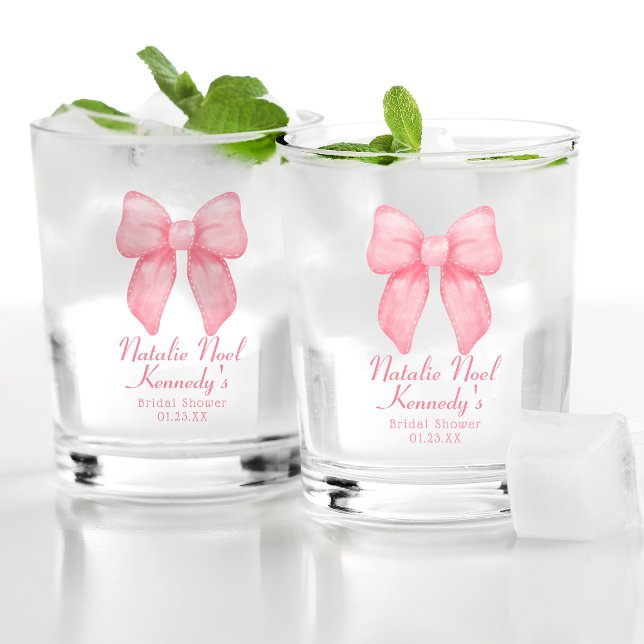 Coquette Aesthetic Cute Pink Bow Personalized Whiskey Glass (Creator Uploaded)