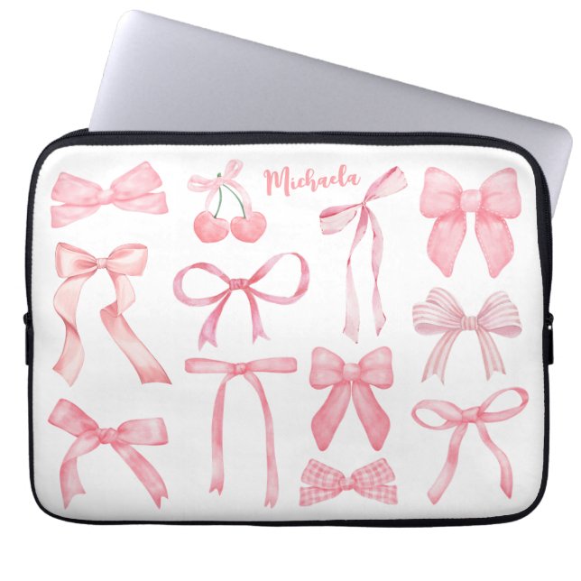 Coquette Aesthetic Cute Pink Bows Girly Feminine Laptop Sleeve (Front)