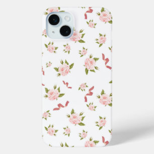 Coquette Aesthetic Feminine Floral Ribbon Pattern iPhone 15 Mini Case