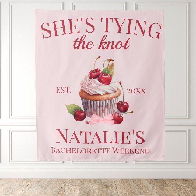 Coquette Aesthetic Pink Bow Cherry Cake Fancy Girl Tapestry (Creator Uploaded)