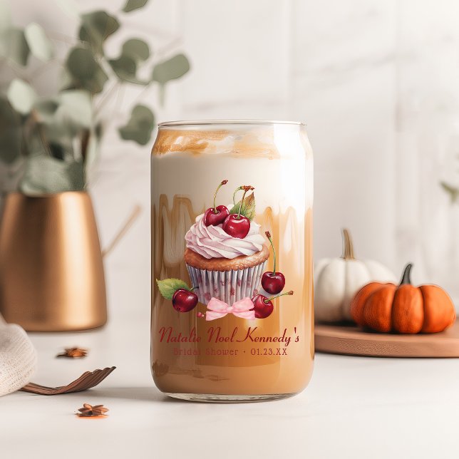 Coquette Aesthetic Pink Bow Cherry Personalized Can Glass (Creator Uploaded)