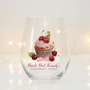 Coquette Aesthetic Pink Bow Cherry Personalized Stemless Wine Glass