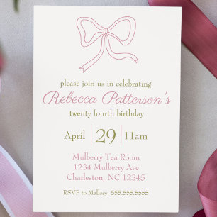 Coquette Aesthetic Pink Bow Feminine Bday Party Invitation