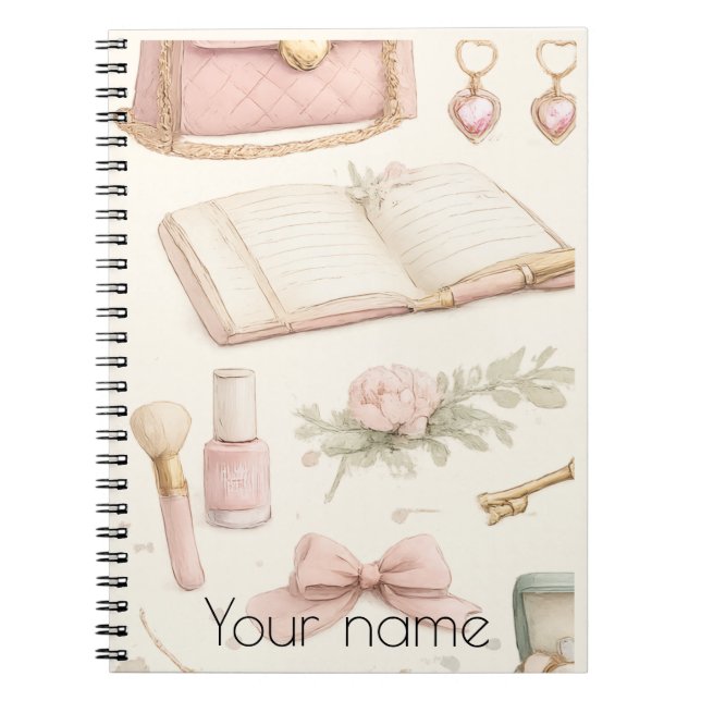 Coquette Aesthetic Pink Bow Makeup Personalized No Notebook (Front)