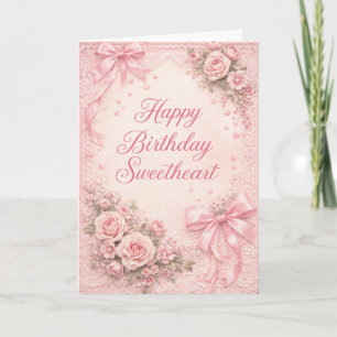 Coquette Aesthetic Pink Ribbon Bow Birthday Card