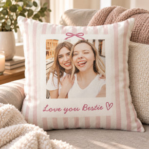 Coquette Aesthetic Pink Stripe Ribbon Photo Bestie Throw Pillow