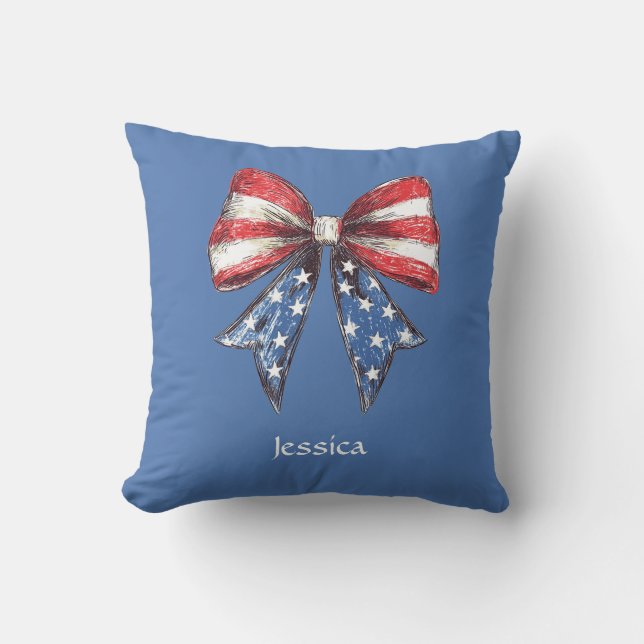 Coquette American Bow Personalized Throw Pillow (Front)
