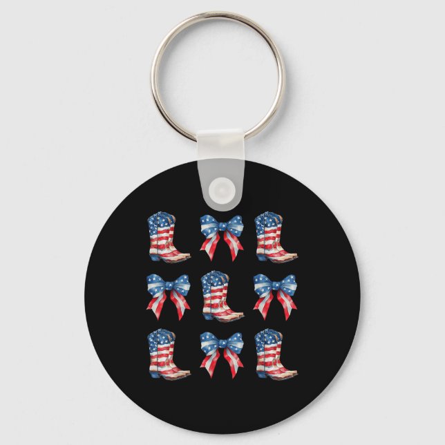 Coquette American Cowgirl Western Boots 4th Of Jul Keychain (Front)