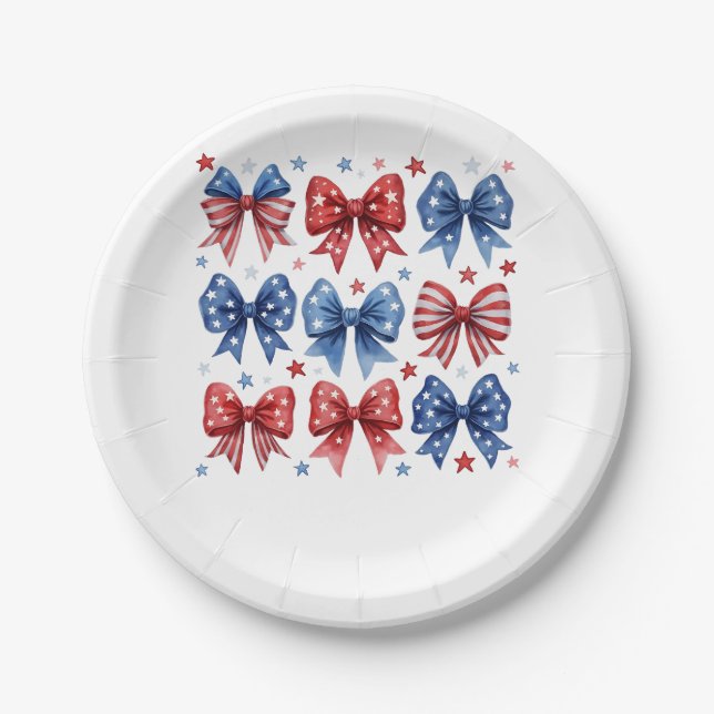 Coquette American Flag Coquette Bow 4th Of July  Paper Plate (Front)