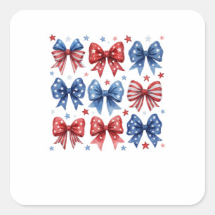 Coquette American Flag Coquette Bow 4th Of July  Square Sticker