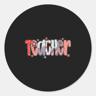 Coquette American Flag Teacher 4th Of July Patriot Classic Round Sticker