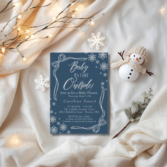 Coquette Baby its Cold outside blue baby shower Invitation (Coquette Baby its Cold outside blue baby shower Invitation)