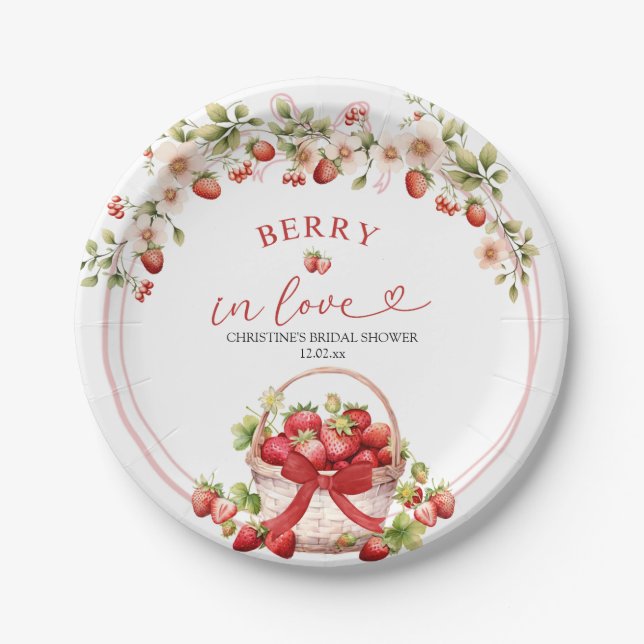 Coquette Berry in Love Bridal Shower Paper Plates (Front)