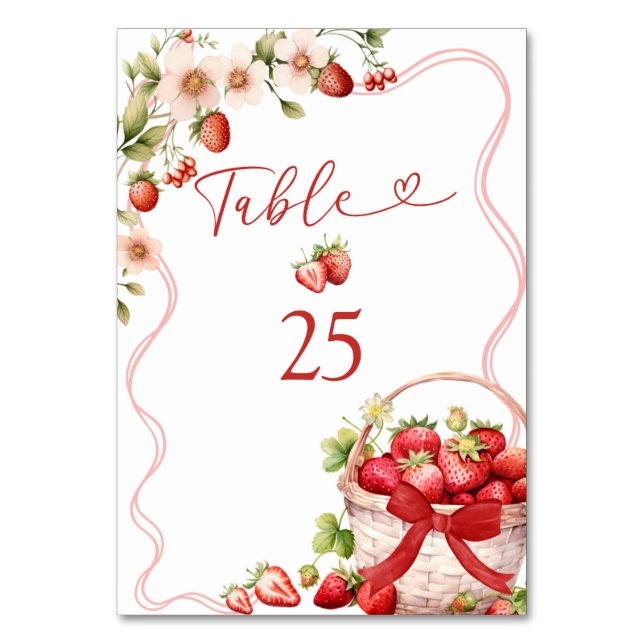 Coquette Berry In Love Bridal Shower Table Number (Front)